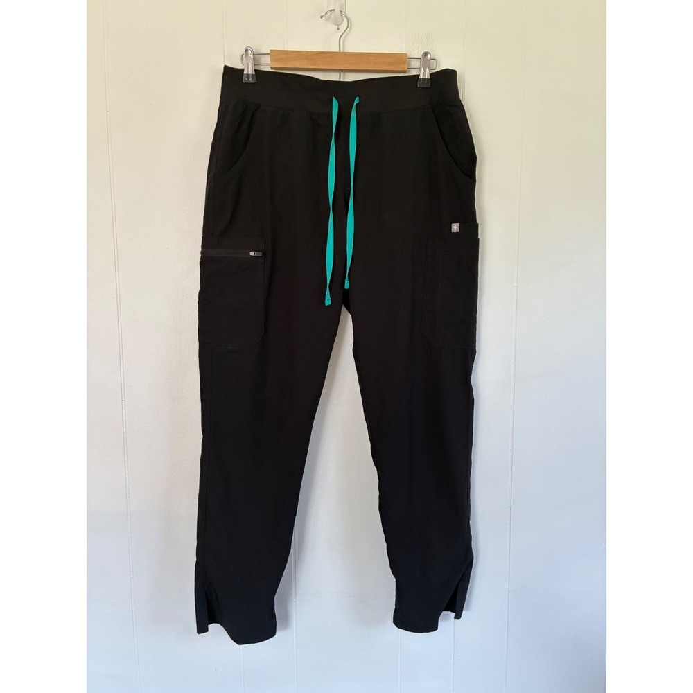 FIGS Womens Black Technical Scrub Pants Drawstring Cargo Pockets Size M